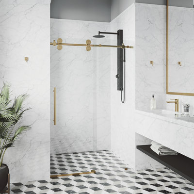 Elan 64-68" W x 74" H Sliding Frameless Shower Door with 3/8" Clear Glass