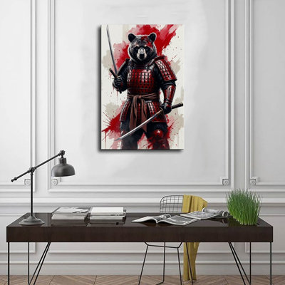 Canvas Wall Art Ninja Bear Holding A Katana Sword Poster-1 Vintage Poster Print Home Decor