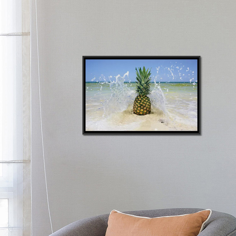 « south floride ananas iii », reproduction de photo sur toile, H 18 po x l 26 po x P 1,5 po, Toile avec cadre noir, Blanc
