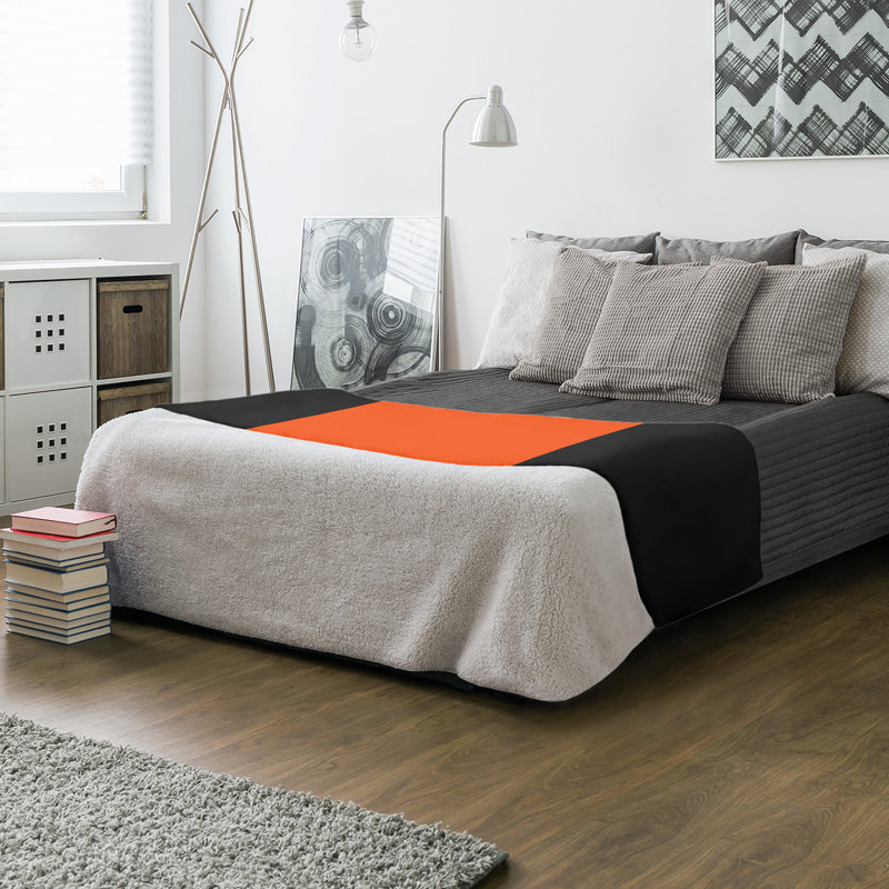 Quilted Throw Blanket, 60" x 80", Black/Orange/Black, Mink Touch