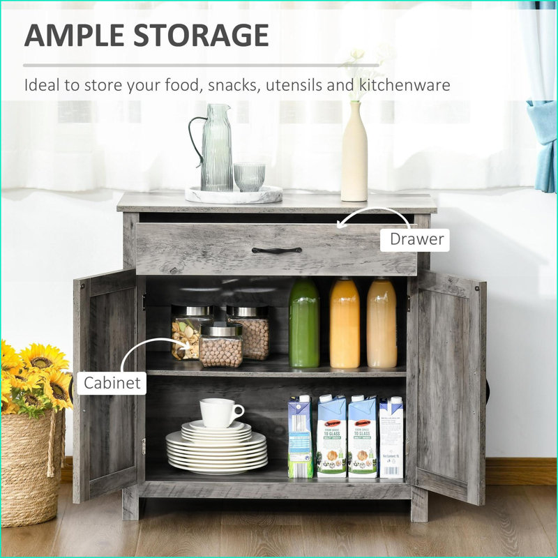 Sideboards Farmhouse Barn Door Style 32” Gray Wash Buffet Cabinet with Storage | MDF | Particleboard