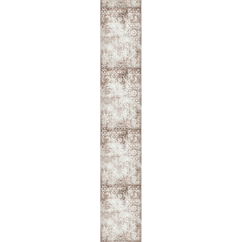 Tapis floral Brandt, Tapis de couloir 3 pi 3 po x 19 pi 8 po, Brun/crème