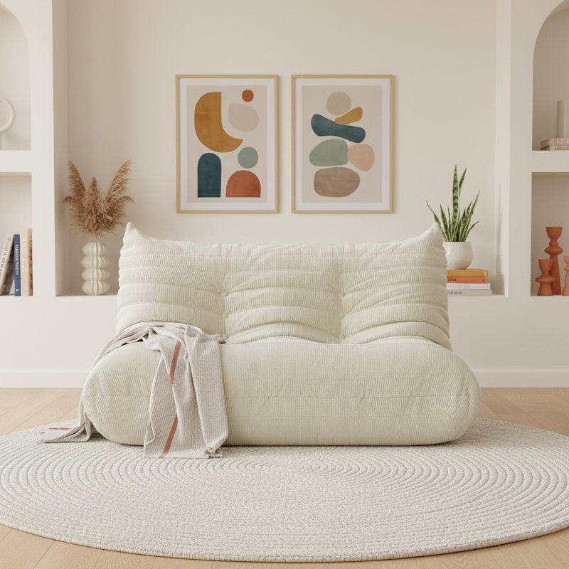 Fauteuil à billes de compression 51,5 po Abbie Boneless, Velours côtelé crème