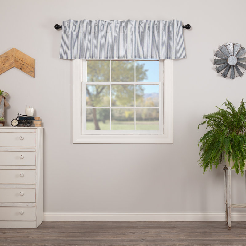 Sawyer Mill Cotton Striped Tailored Window Valance, Denim Blue/Soft White, 72" W x 16" H