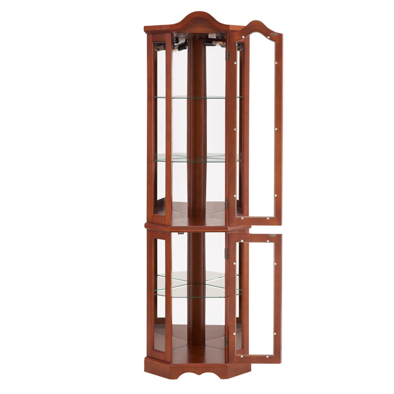 Vitrine de coin avec lumières, tablettes réglables en verre trempé, dos en miroir, vitrine (ampoule E26 non incluse)