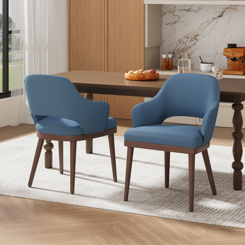 Modern Upholstered Dining Chair with Walnut Wood Legs, Blue, Dark Brown Wood