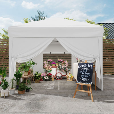 Pop Up Canopy Tent 10x10ft with 4 Sidewalls – Outdoor Sun Shade Shelter – 3 Adjustable Heights – Portable Gazebo with Sandbags & Carry Bag – Easy Up for Backyard, Camping, Parties, Events – White