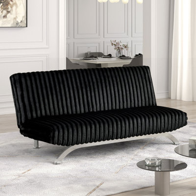 Futon Sofa Bed Contemporary Style Chrome Finish Metal Base Legs Converted Into Legs With Hidden supported Legs Black Finish