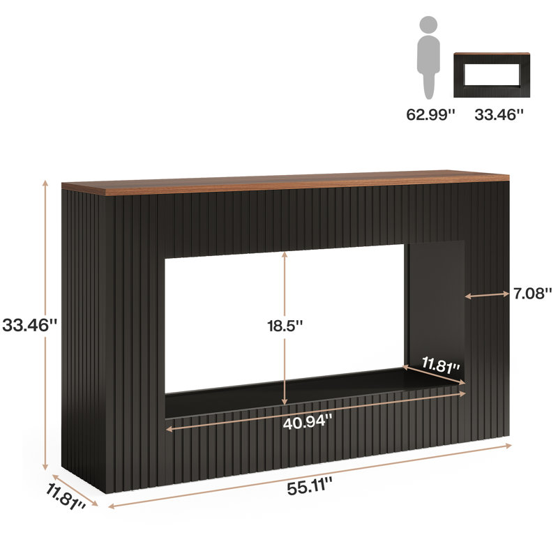 Modern Console Table, 55 Inch Wood Entryway Table With Storage, Espresso, Black