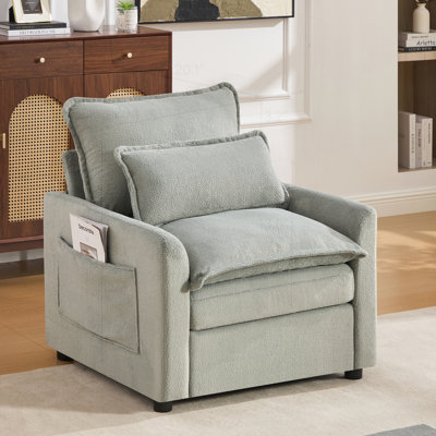 Fauteuil rembourré moelleux avec coussin double couche et poches de rangement latérales