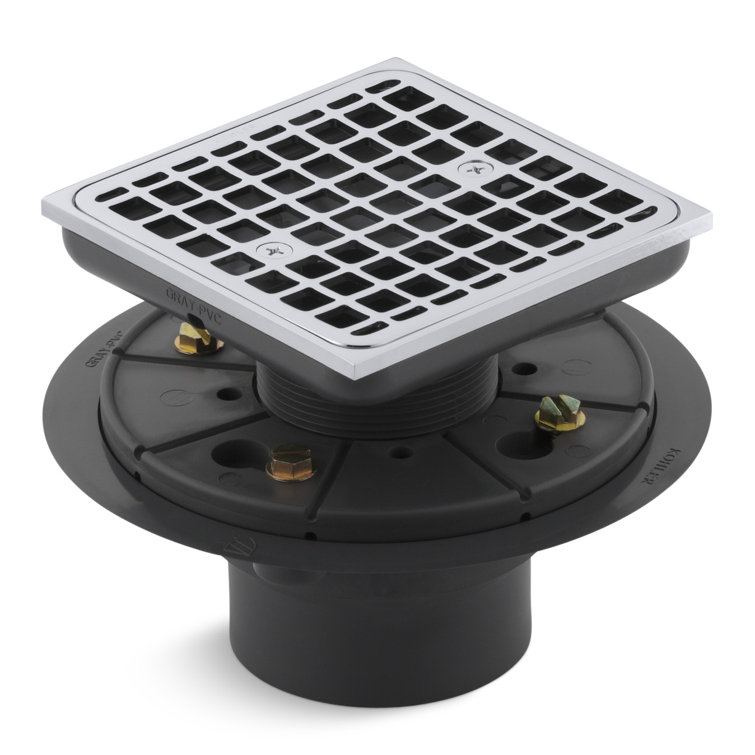 Kohler K-9136-CP Clearflo Square Design Tile-In Shower Drain with Reversible Collar, 2" and 3" PVC Connection