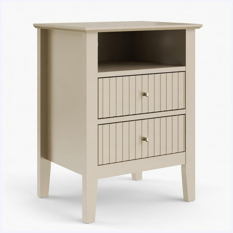 18" Beige Fluted Nightstand with 2 Drawers, Modern Bedroom Bedside Table, Sofa Side End Table with Storage, Beige, Individual