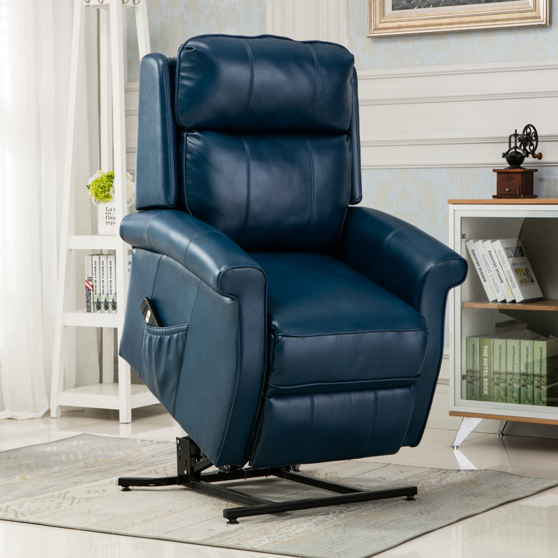 Azavier 34.5" Wide Power Lift Assist Recliner，Traditional Lift Chair, Blue Faux Leather