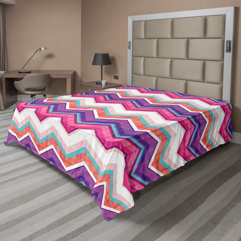 Ambesonne Top Flat Sheet Royal, Multicolor Chevron 8, California King Flat Sheet