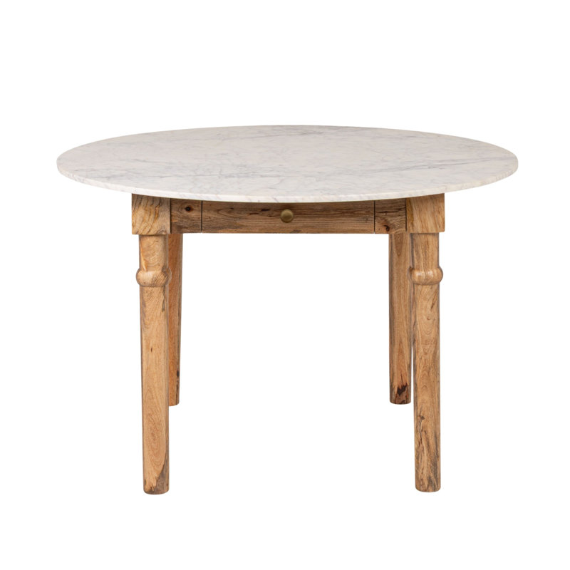 Mango Wood Dining Table With Drawer And Marble Top