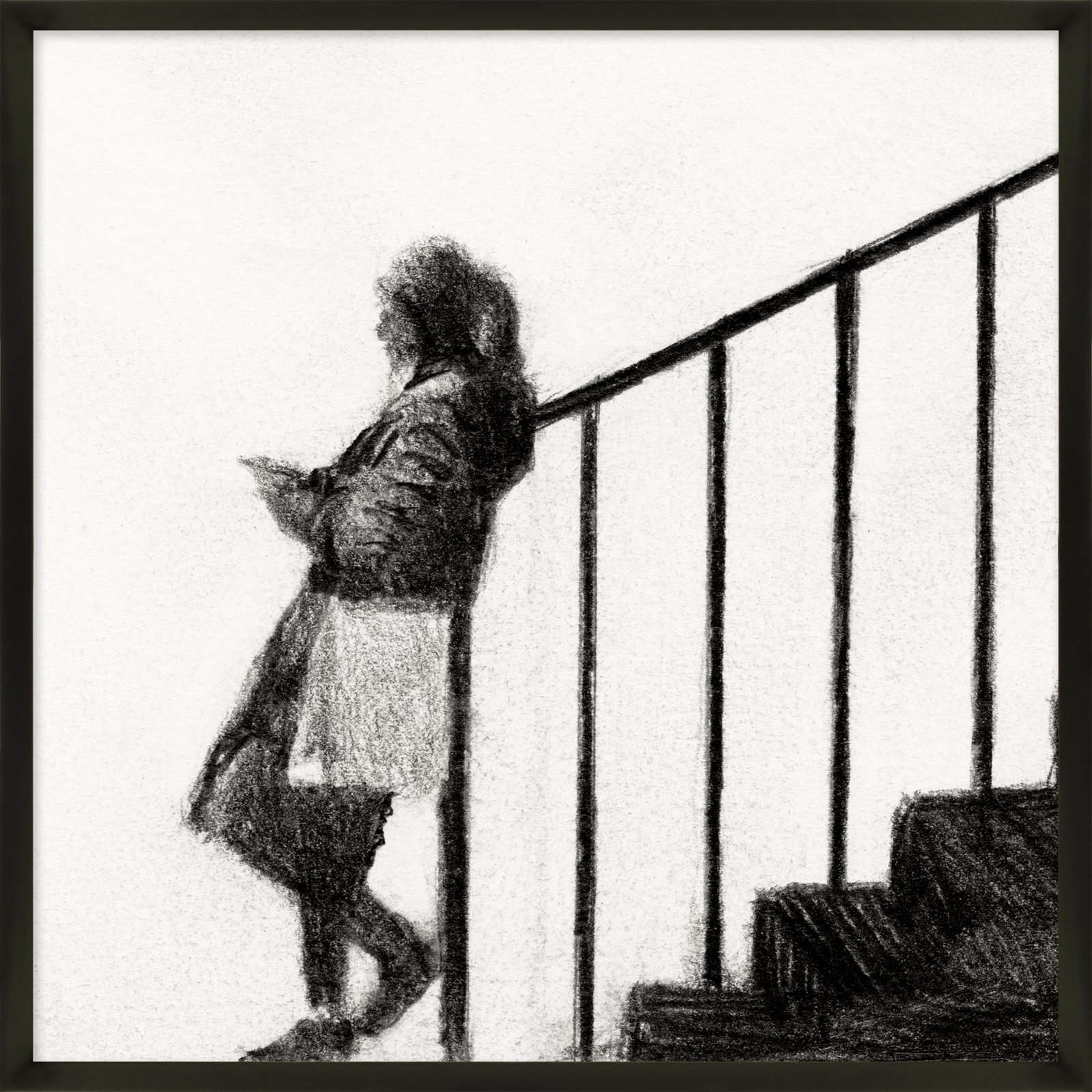 Waiting by Simon Schneiderman, Black Wood, 24" H x 24" W x 1.25" D