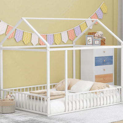 Structure de lit en métal avec clôture, pour enfants, adolescents, filles, garçons