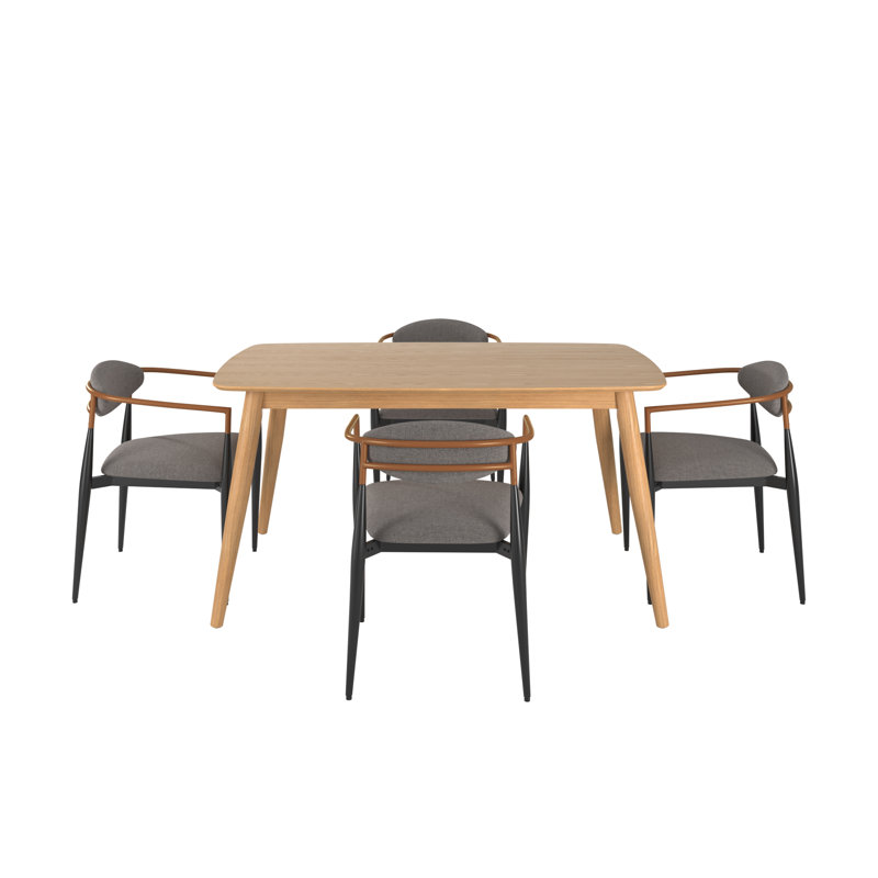 Ensemble de salle à manger Clancy Mid-Century, Naturel, Gris, H 29,33 po x L 59,06 po x l 35,44 po