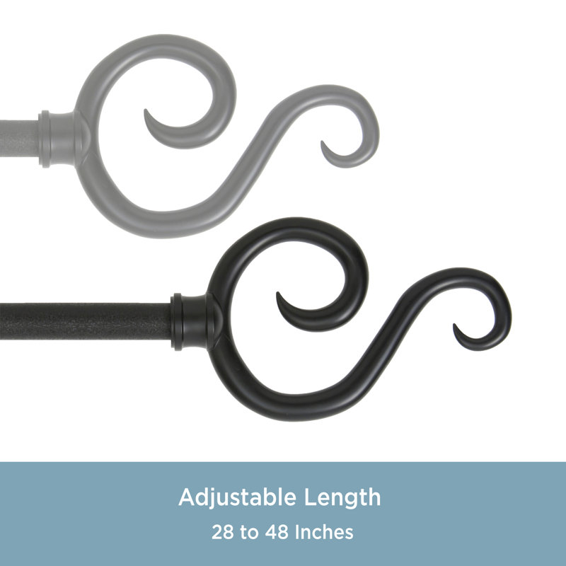 Black Scroll Hook Adjustable Curtain Rod with Plastic Finials