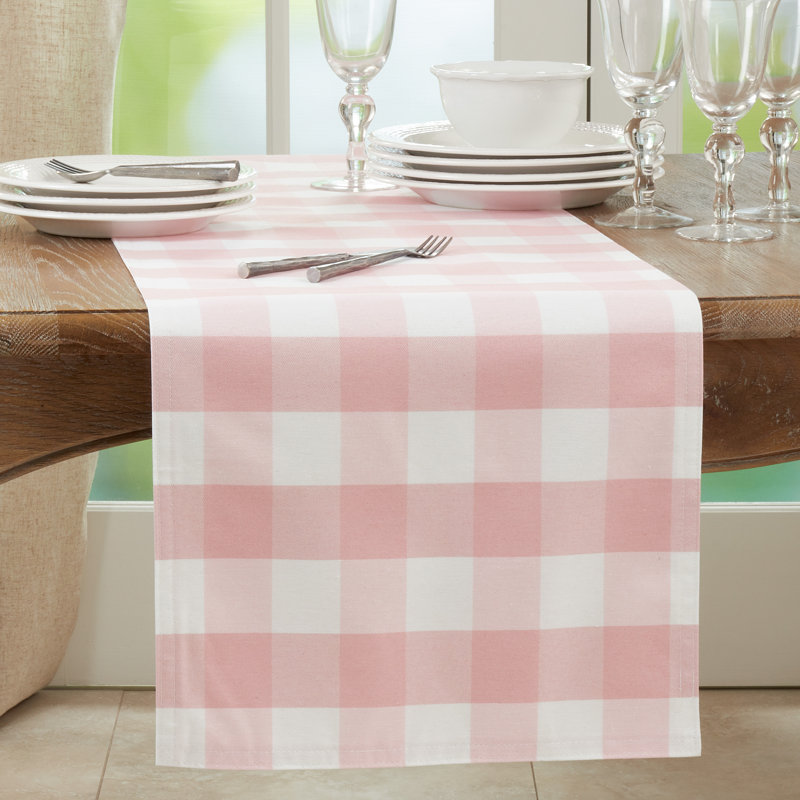 Salerno Buffalo Plaid Tablecloth, 16" W x 120" L, Pink