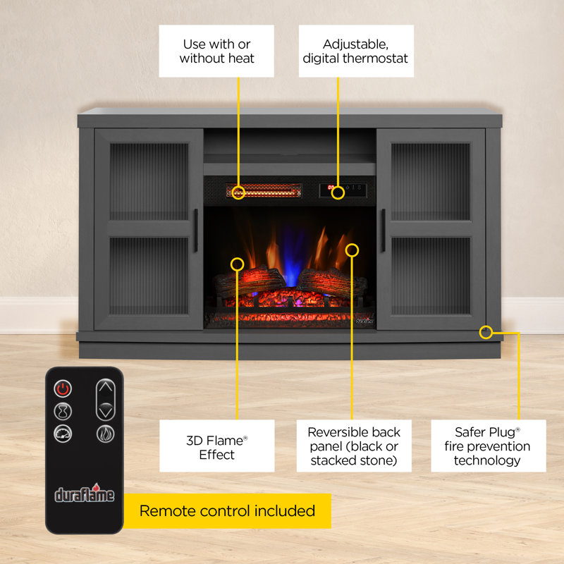 duraflame® Electric Fireplace Entertainment Console for 60 Inch TVs, Antique Gray