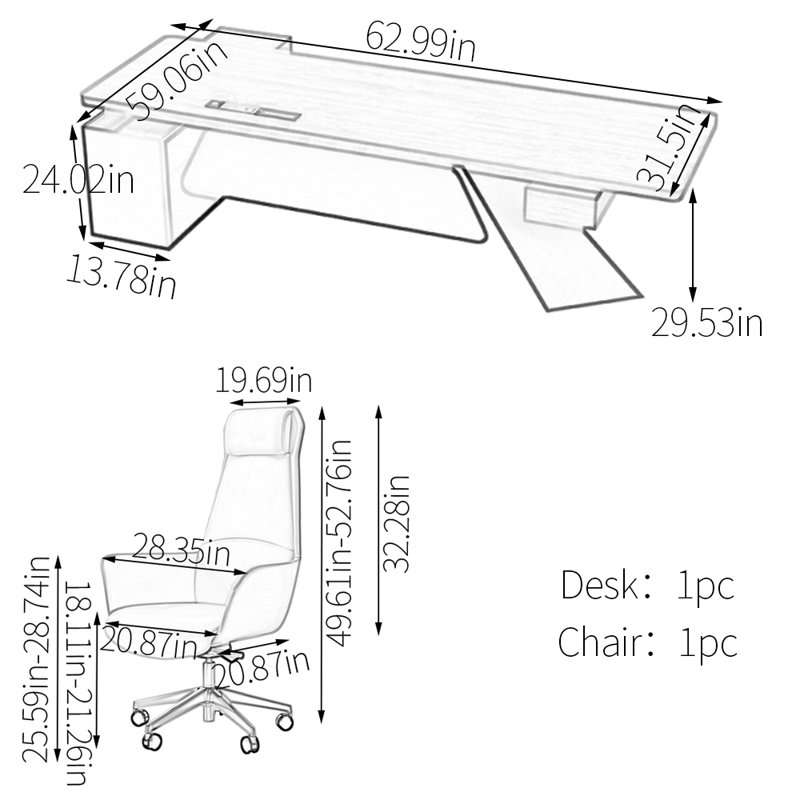 Surface de travail spacieuse et fonctionnelle, H 29,53 po x l 62,99 po x P 59,06 po