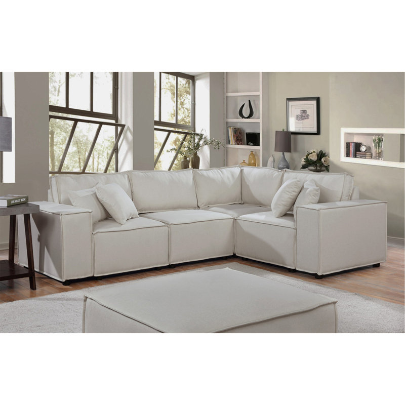 Canapé modulaire avec repose-pieds en lin beige 99 po Melrose