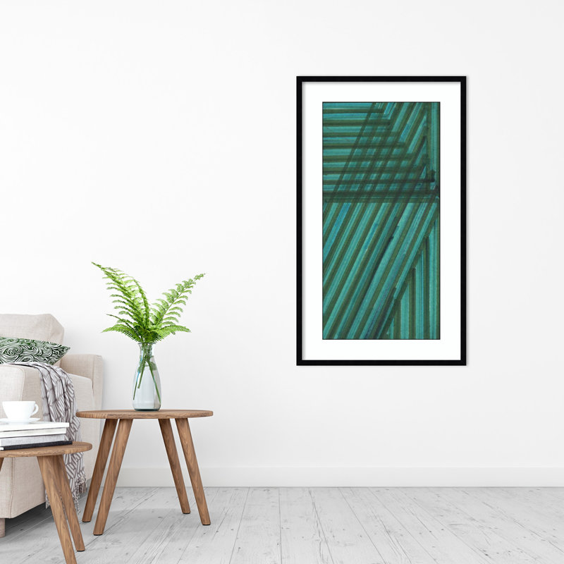 Line Study Blue by Charles Mcmullen, 41.12" H x 24.12" W x 0.88" D, Black Framed Paper