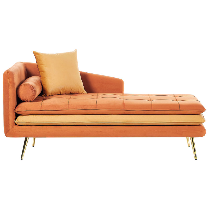 Lisco Velvet Chaise Lounge, Orange