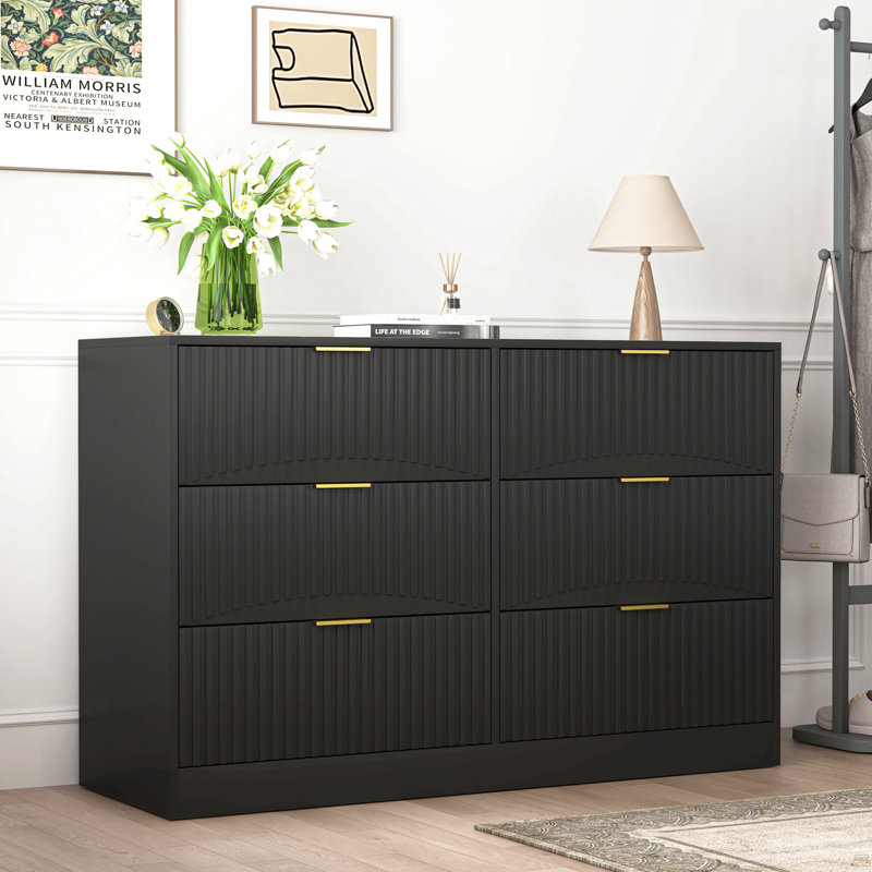 Commode 6 tiroirs, commode, Noir
