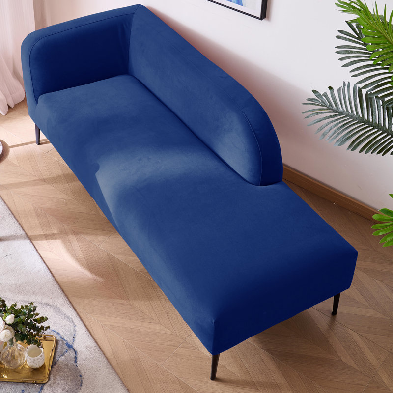 Adelyn Mid-Century Velvet Chaise Lounge, Curved Back Accent Daybed with Tapered Metal Legs, Blue, Blue