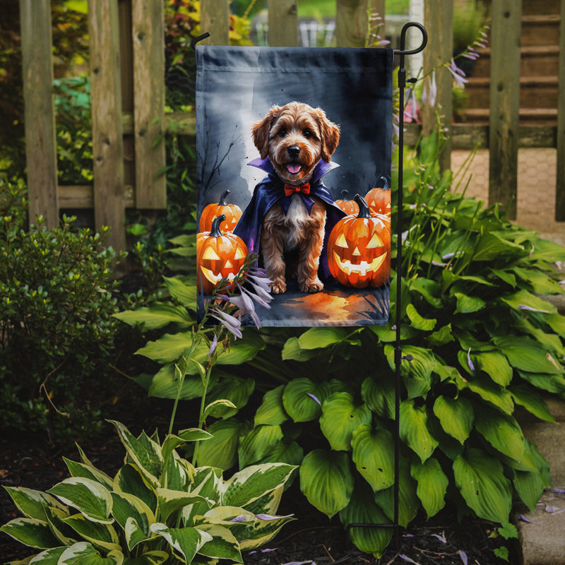 Drapeau de jardin chiot Halloween, Chocolat Labradoodle