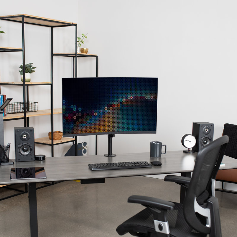 Black Adjustable Single Monitor Desk Mount with Cable Management
