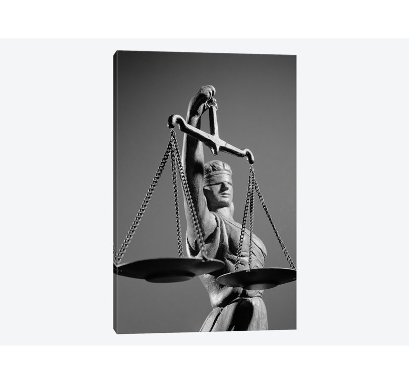 Reproduction de photo sur toile tendue, "1970 statue of blind justice holding balances", H 12 po x l 8 po x P 0,75 po