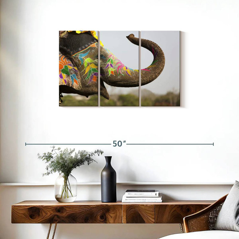 Brampt Smiling Painted Indian Elephant, 20" H x 33" W