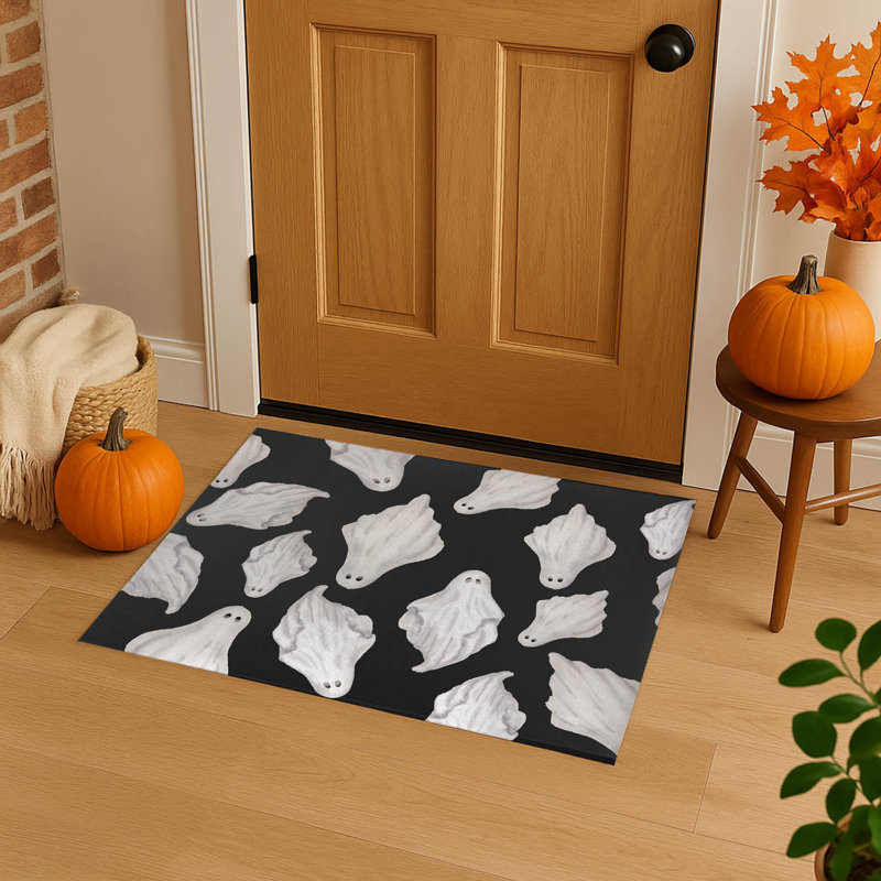 Tapis d'entrée Spooky Ghost, Gris anthracite, L 60 po x L 84 po