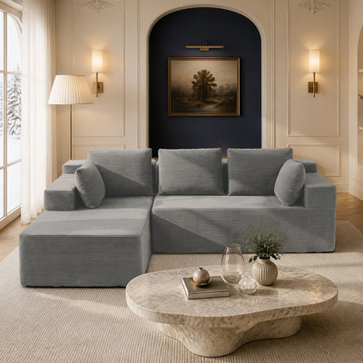 Modern Modular L-Shaped Sectional Sofa With Chaise, Deep Seat Corduroy Compression Foam Sofa, No Assembly Required