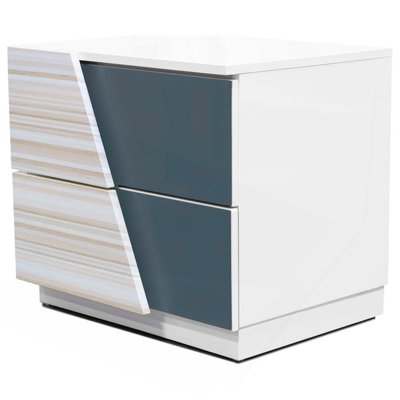 2-Drawer Poplar Wood Bedroom Nightstand in Zebra/White