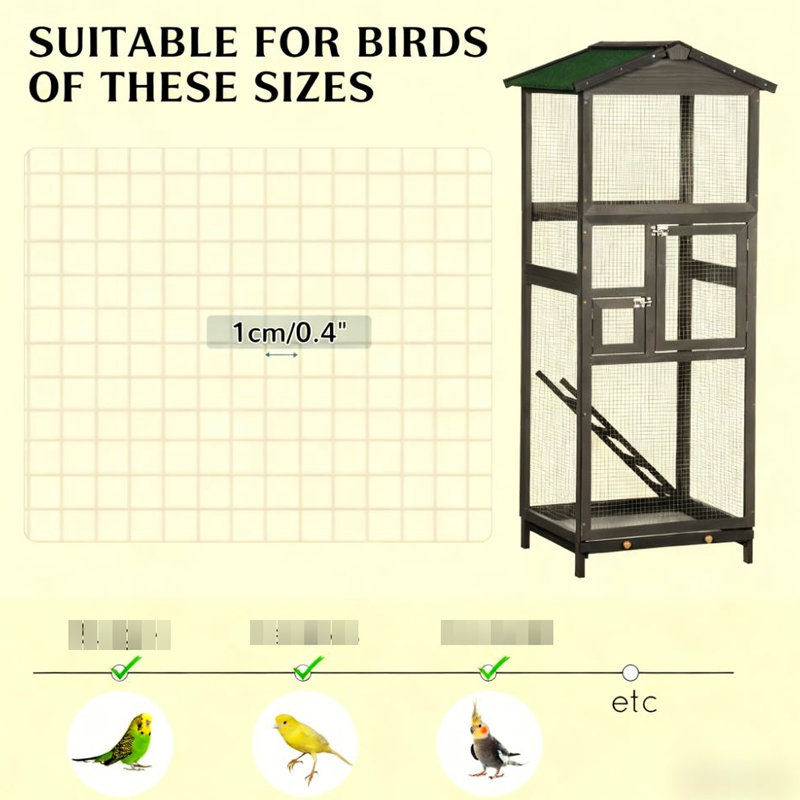 Spacieuse cabane à oiseaux intérieure / extérieure avec deux portes et un plateau coulissant, construction en bois de sapin robuste, idéale pour plusieurs oiseaux