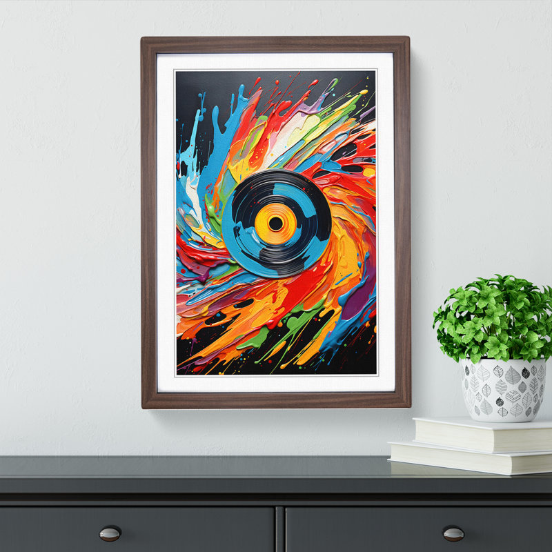 XYZ-FRM-V1223-6360 Vinyl Record Abstract - Single Picture Frame Print on Wood, Walnut, 46cm H x 34cm W x 2cm D