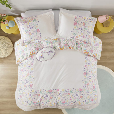 Housse de couette réversible en coton pour un grand lit à imprimé floral et jungle