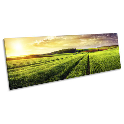 Rural Sunset Landscape Farm - Wrapped Canvas Panoramic Print