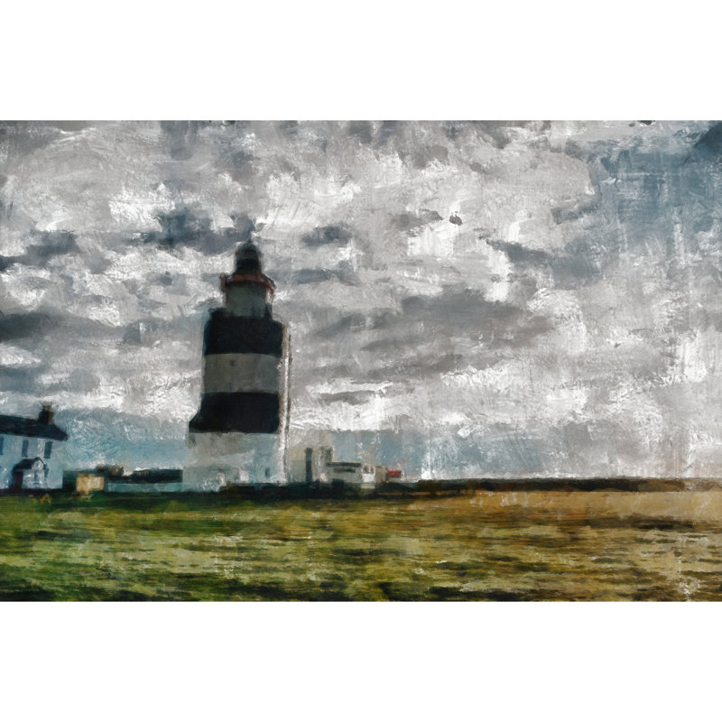 Painted Lighthouse With Cloudy Sky - Wrapped Canvas Art Prints, 30cm H x 46cm W x 3.8cm D