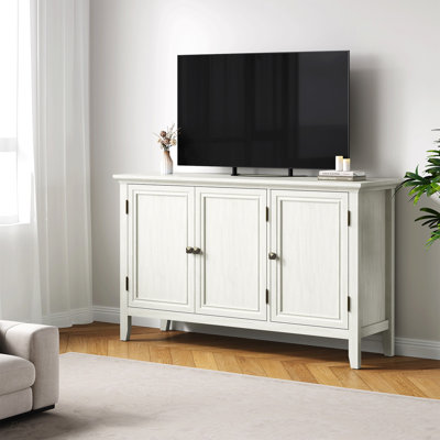 Buffet Cabinet with Doors and Adjustable Shelves, Bohemian Sideboard, Wood Credenza Cabinet Organizer for Bedroom, Living Room, Dining Room, Hallway, Grayish-White