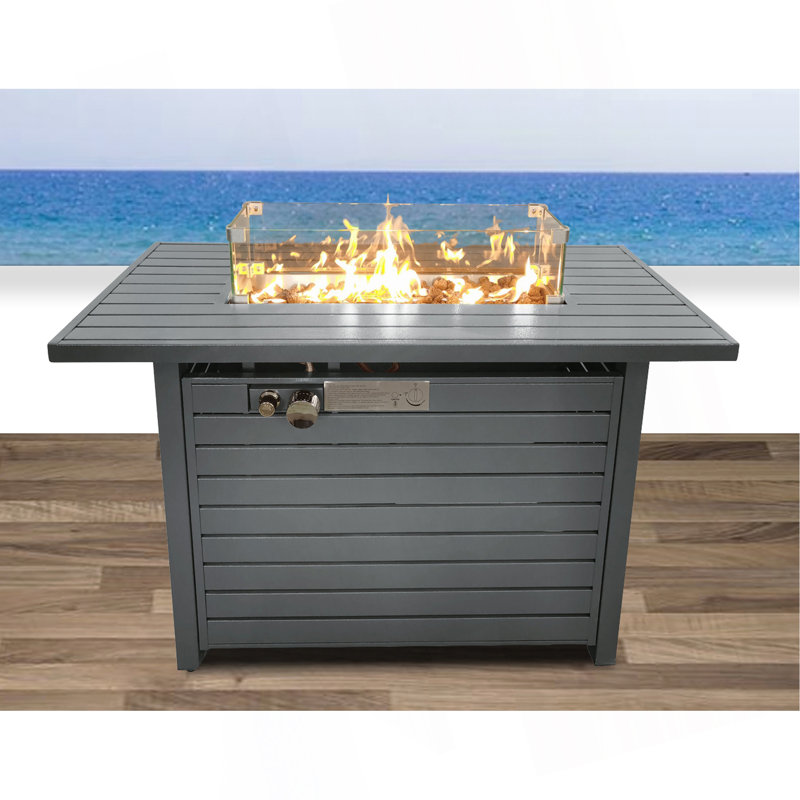 11'' H X 42'' L Steel Propane Outdoor Fire Pit Table With Lid
