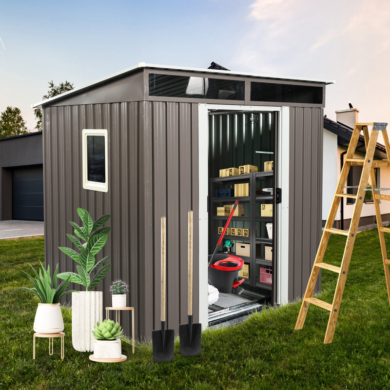 6Ft X 5Ft Outdoor Metal Storage Hut With Transparent Feature - Galvanized Iron Frame For Longevity, Endurance Plate , Sliding Doors Padlock, Simple Assembly, Extra Tools As Shed Capacity Structure