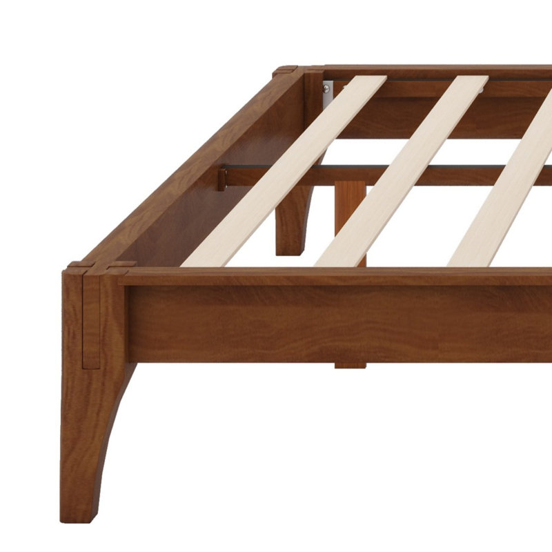 Base de lit plateforme en bois avec support en lattes de bois, Brun