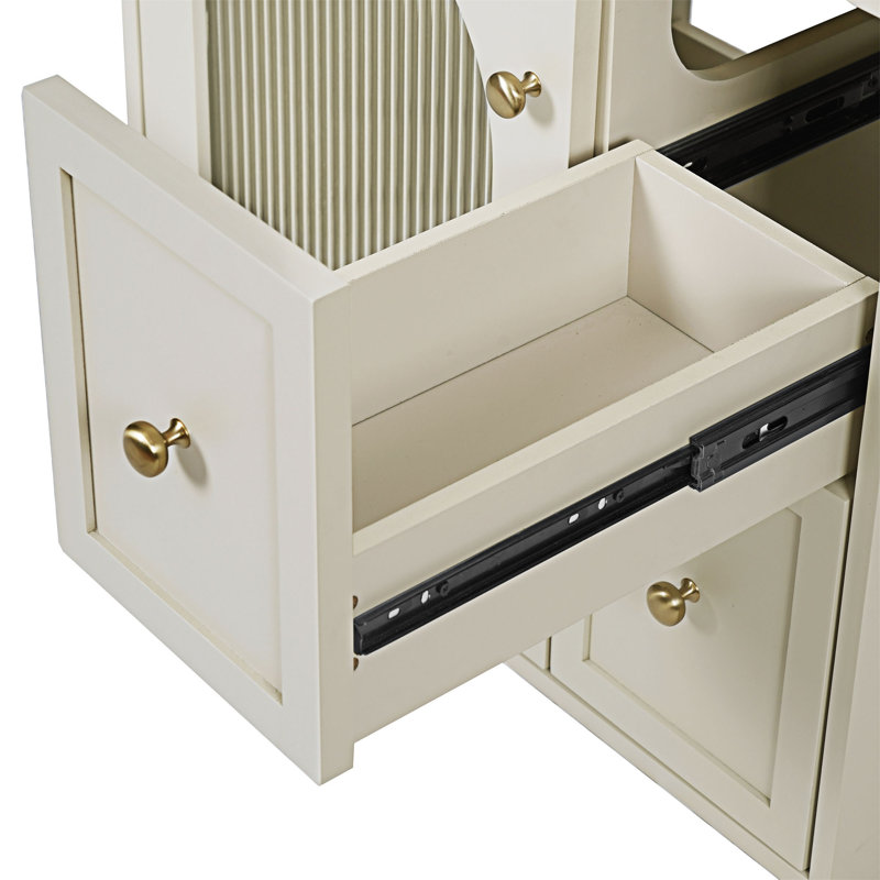 Wall Mounted Bathroom Vanity With Ceramic Sink, Beige
