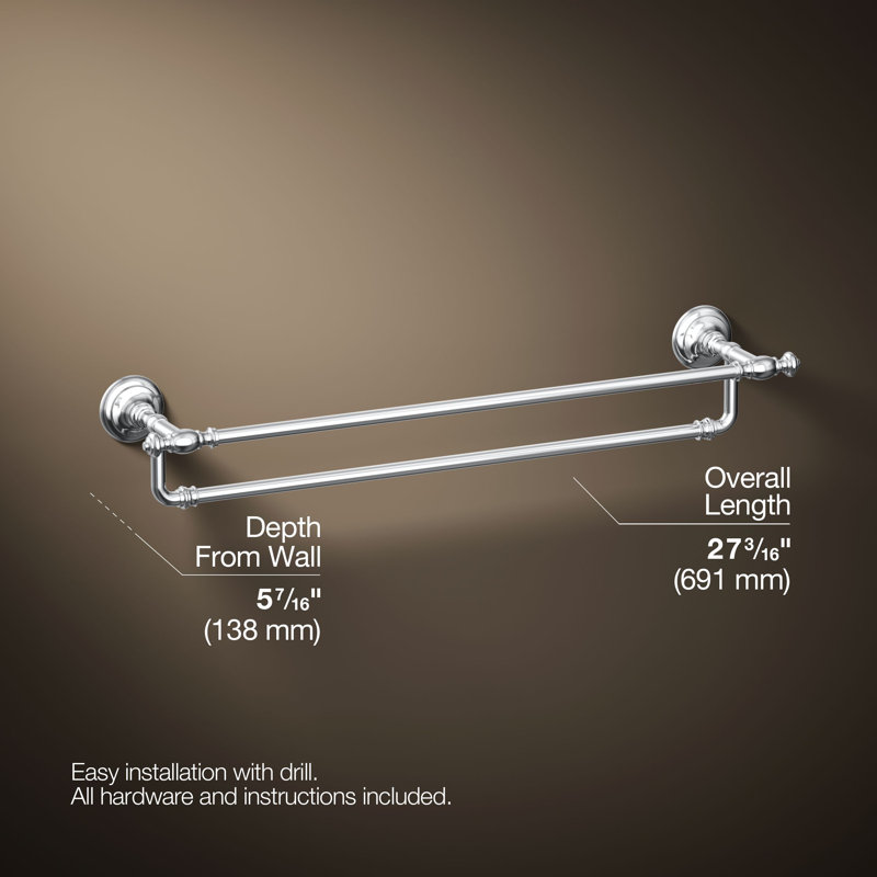Artifacts Double 24" Wall Mounted Towel Bar, Polished Chrome