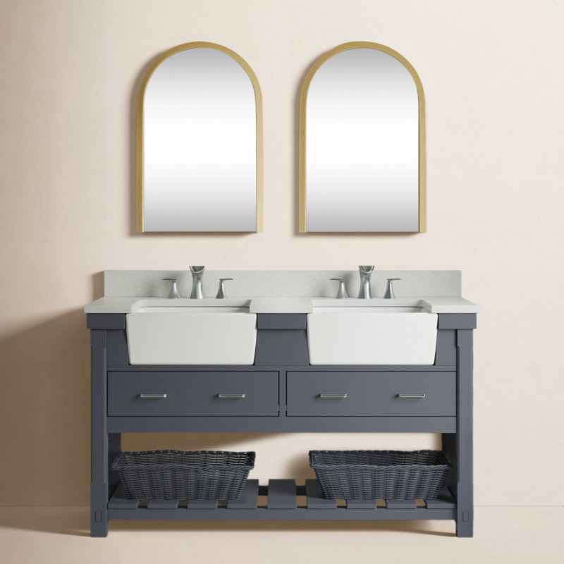 Ensemble de meuble-lavabo double 60 po Hitton, Gris marine, Quartz